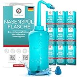 Medi Grade Nasendusche, 500 ml – Set mit Nasendusche Erwachsene und Kinder, 30 x Salzbeutel, 2 x Nasenspülspitzen und Aufbewahrungstasche - Für Mühelose Nasenspülung zu Hause oder Unterwegs